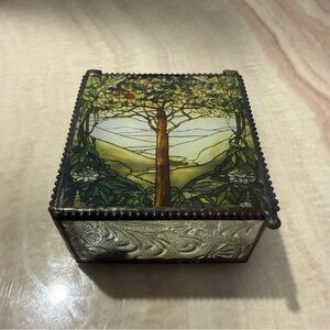 Ebros Tiffany Style Northrop Tree of Life Stained Glass Art Jewelry Box